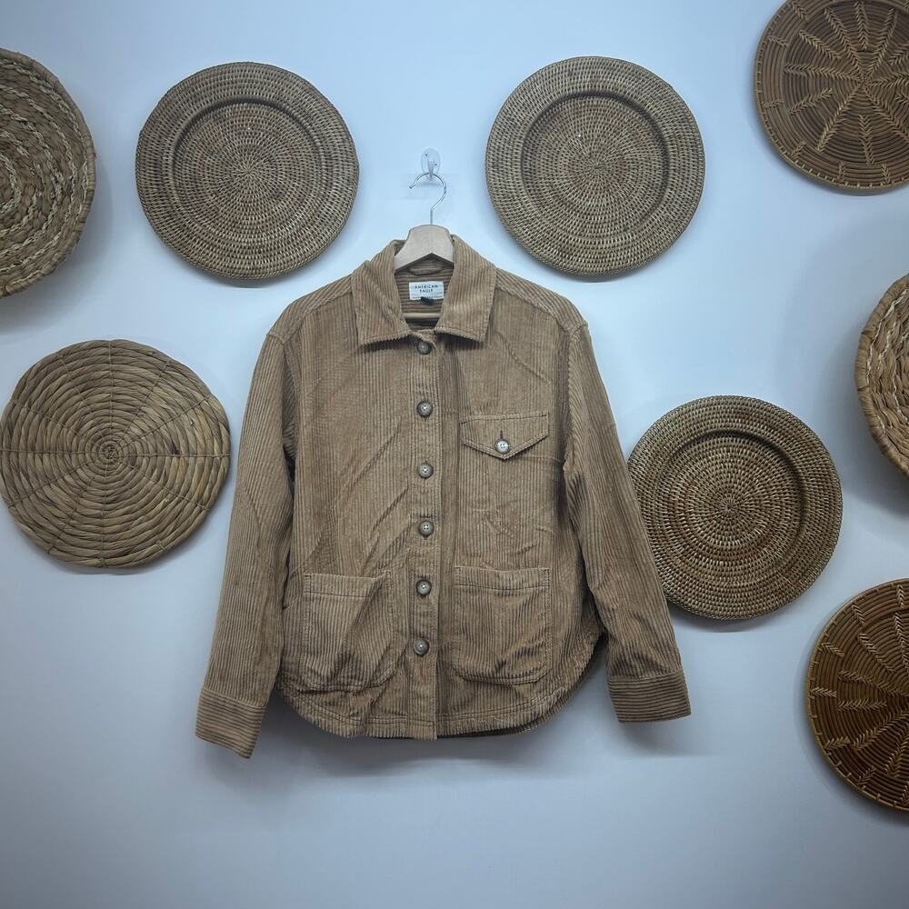 AE American Eagle Brown Tan Ribbed Corduroy Shacket Button Up Shirt Neutral XS